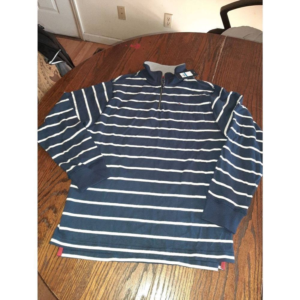 New Boy's XL 20 Tommy Hilfiger Blue White 1/4 Zip Long Sleeve Striped Shirt NWT